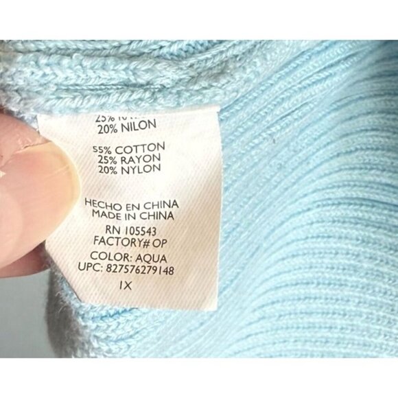 Daisy Fuentes Womens Blue Ribbed Knit Quarter Zip Sweater 1X Cuffed Hem - Picture 13 of 13